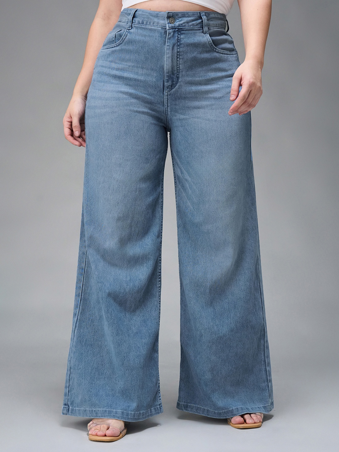 

Miss Chase A+ Women Wide Leg High-Rise Light Fade Stretchable Jeans, Blue