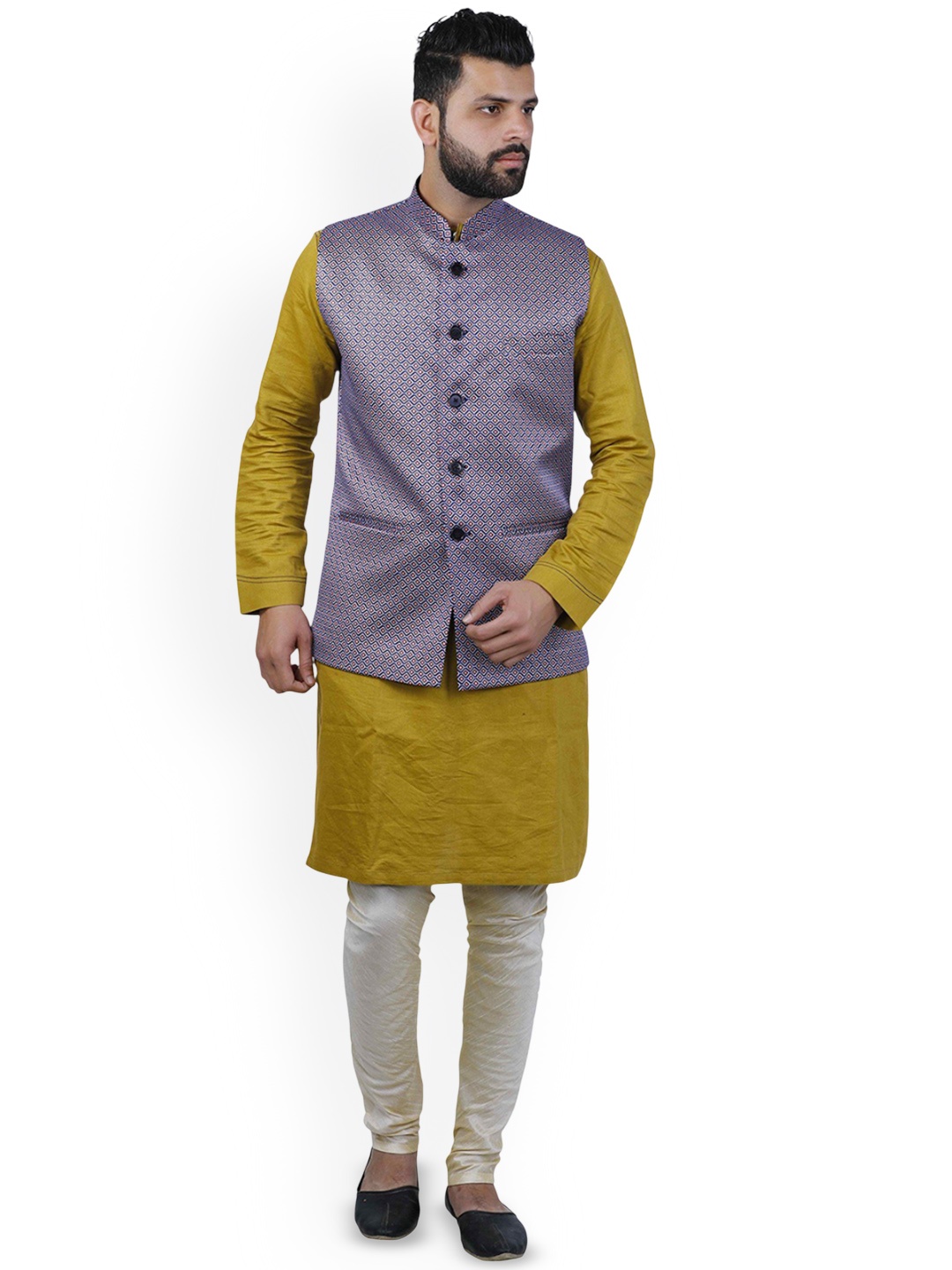 

VEERA PARIDHAAN Printed Mandarin Collar Nehru Jacket, Purple