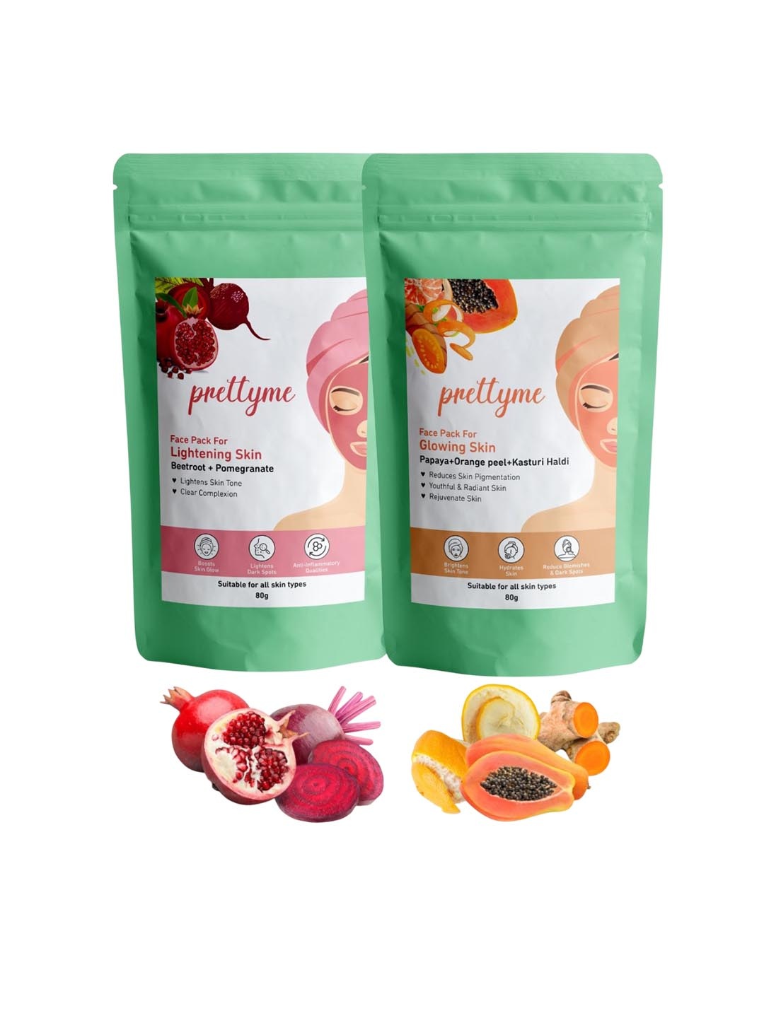 

Prettyme Set Of 2 Lightening & Glowing Powder Face Mask - 80 g Each, Red