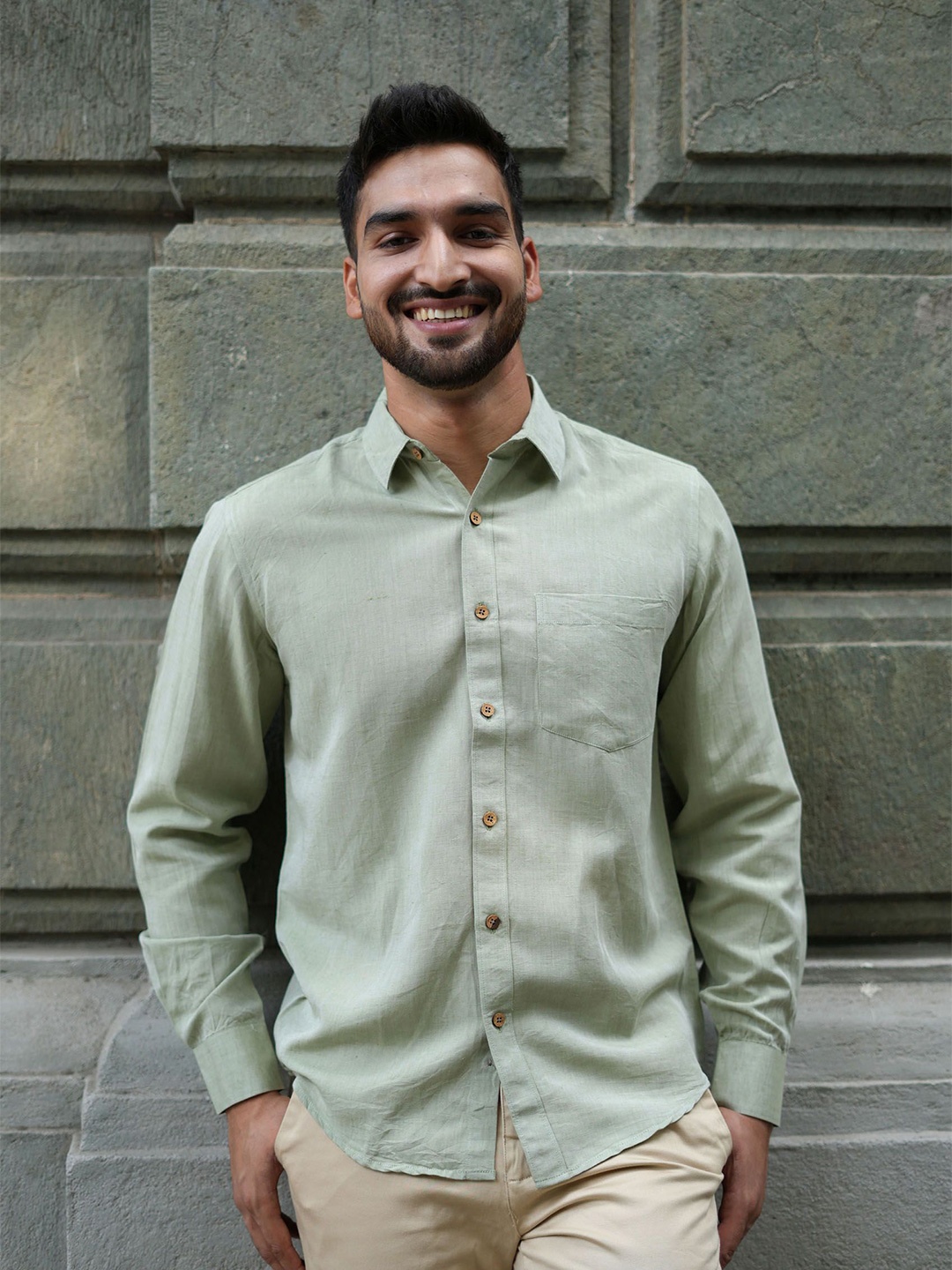 

Earthy Route Men Comfort Opaque Formal Shirt, Green