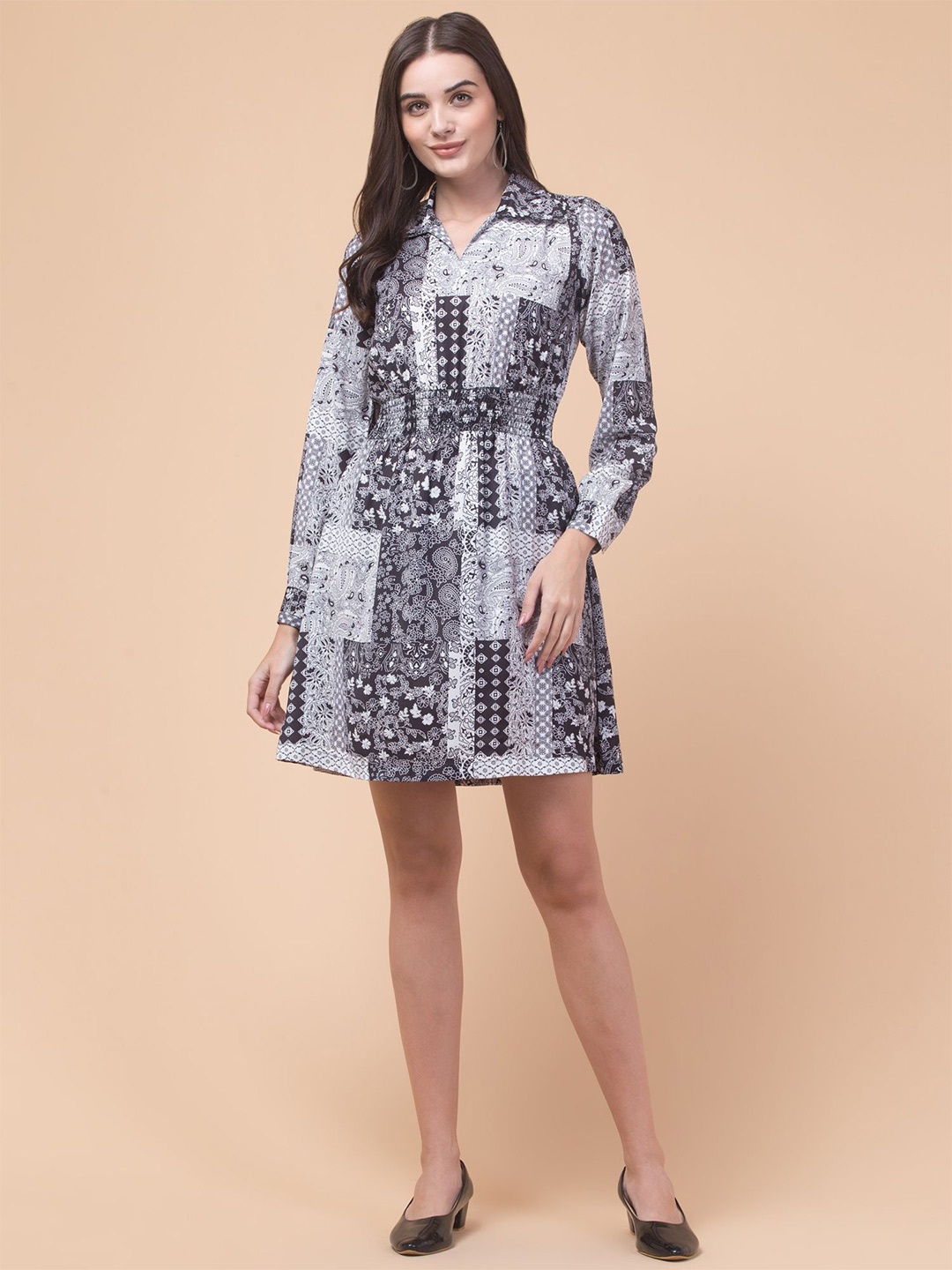 

Hive91 Print Crepe Shirt Dress, Black