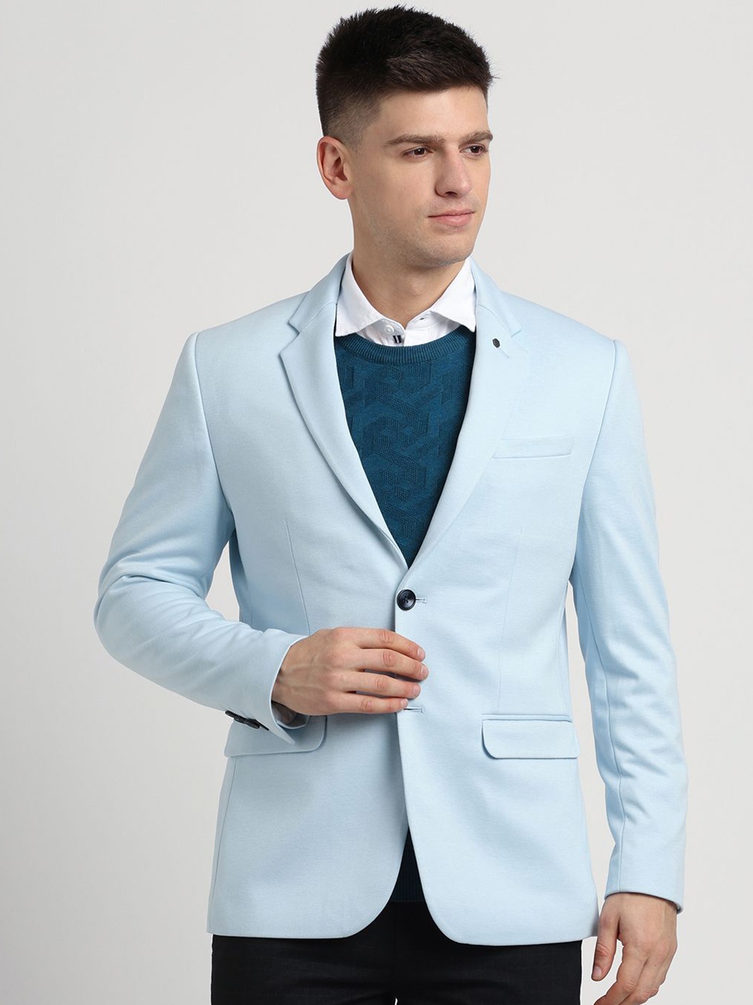 

Turtle Knitted Single Breasted Blazer, Blue