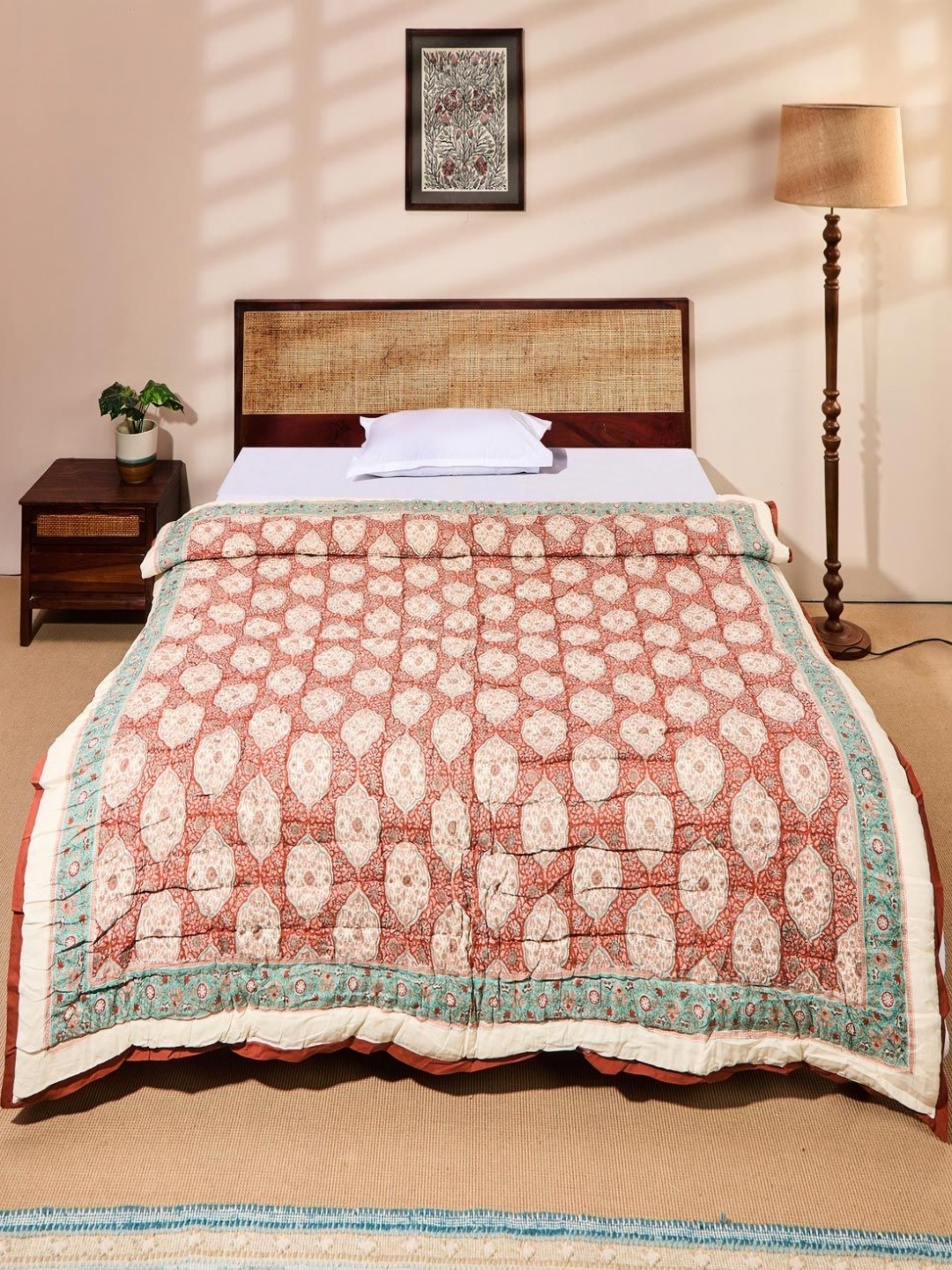 

Fabindia Red & Green Floral AC Room Single Bed Quilt