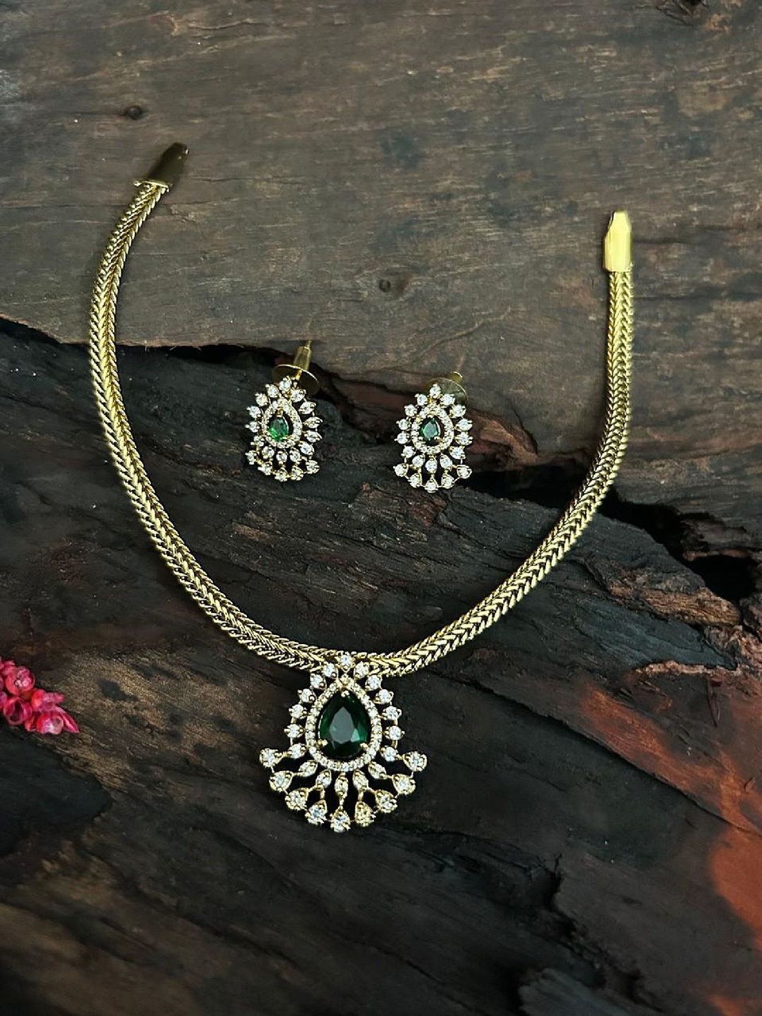 

GRIIHAM Gold Plated CZ Stone Studded Jewellery Set