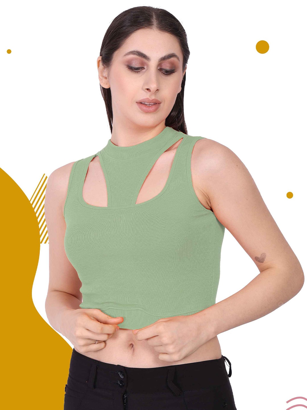 

Mast & Harbour Cotton Crop Top, Green
