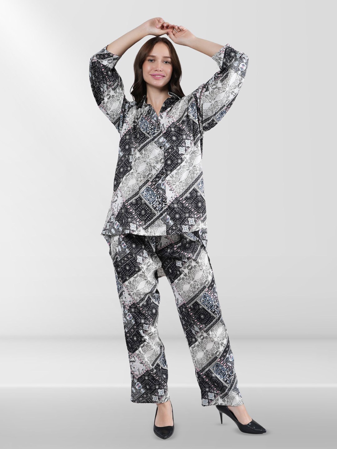 

Belfry Printed Shirt With Trouser Co-Ords, Black