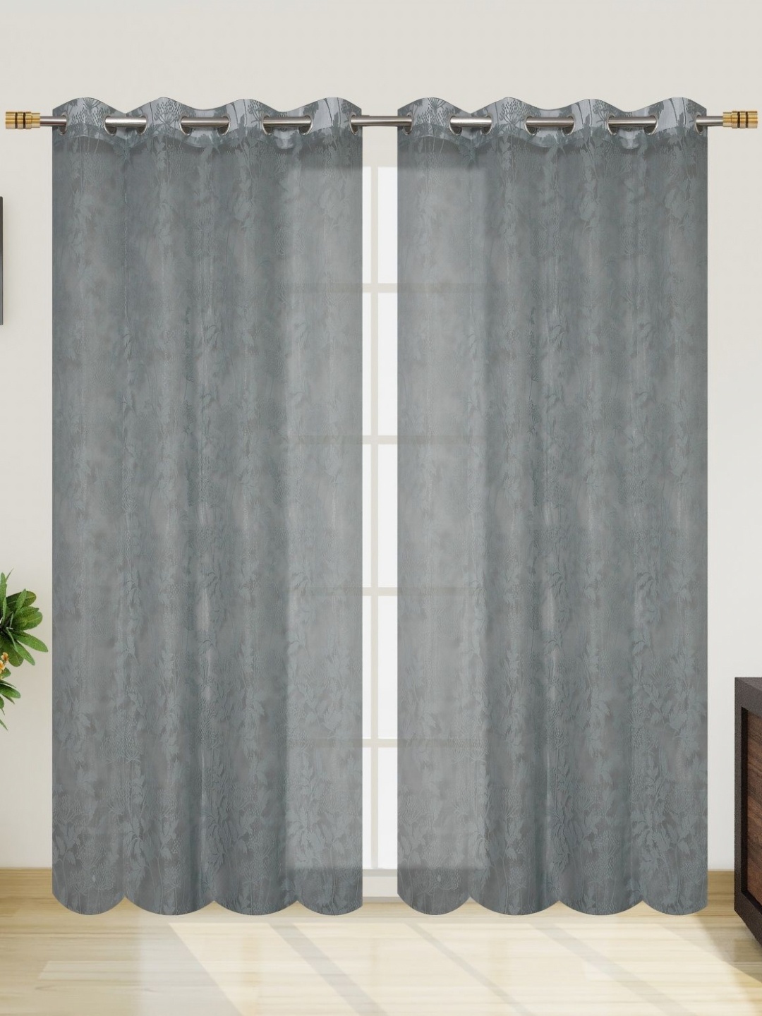 

Galaxy Home Decor Grey Set of 2 Sheer Window Curtain
