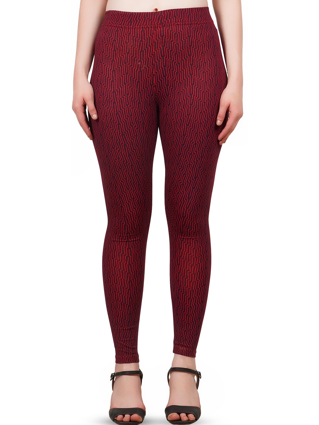

TRAZO Cotton Printed Mid-Rise Ankle-Length Leggings, Red