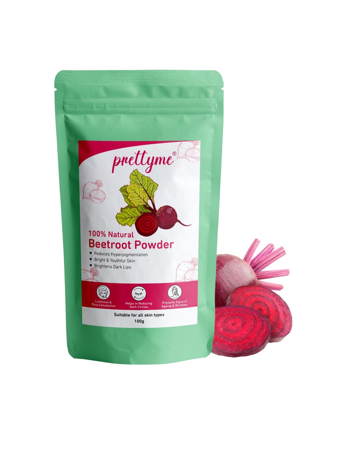 

Prettyme Natural Beetroot Powder For Face Hair & Lips - 100 g, Red
