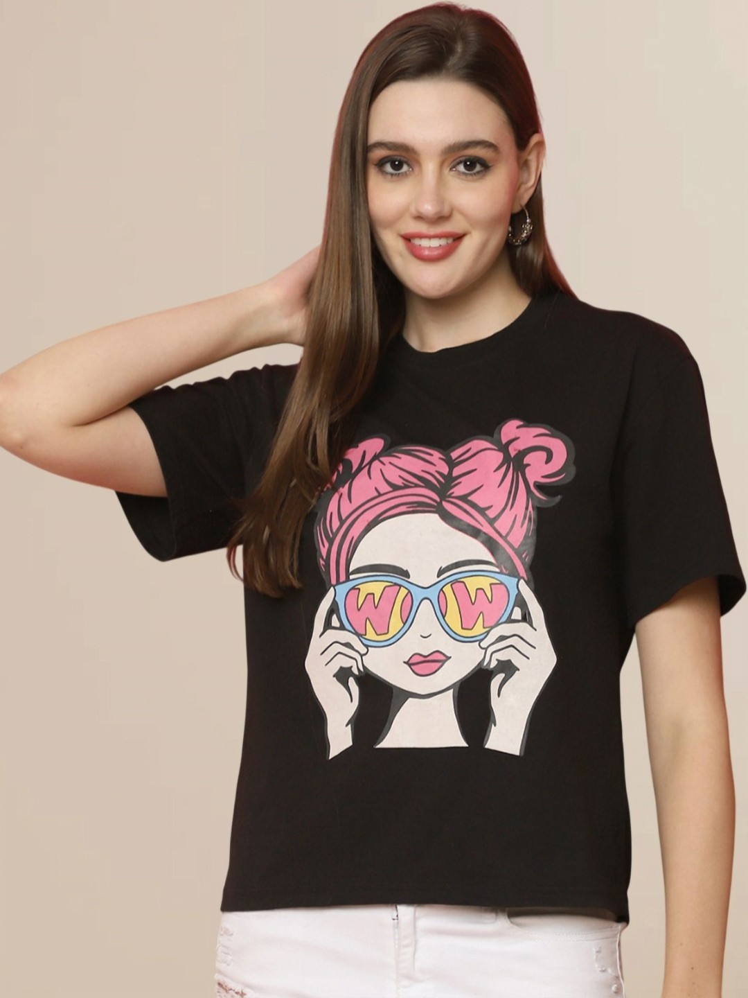 

Dreambe Women Printed T-shirt, Black