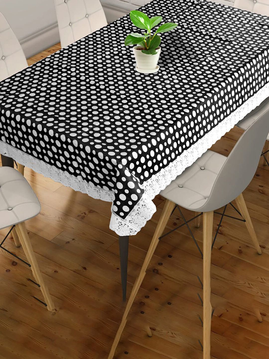 

Kuber Industries Black Floral Plastic 6-Seater Table Cover