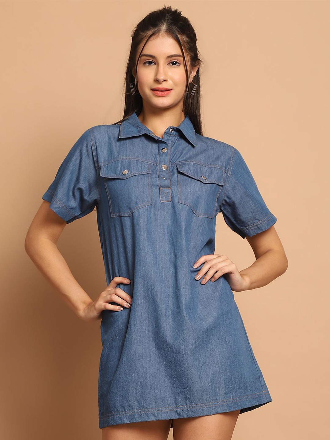 

JAKANARY Denim Sheath Mini Dress, Blue