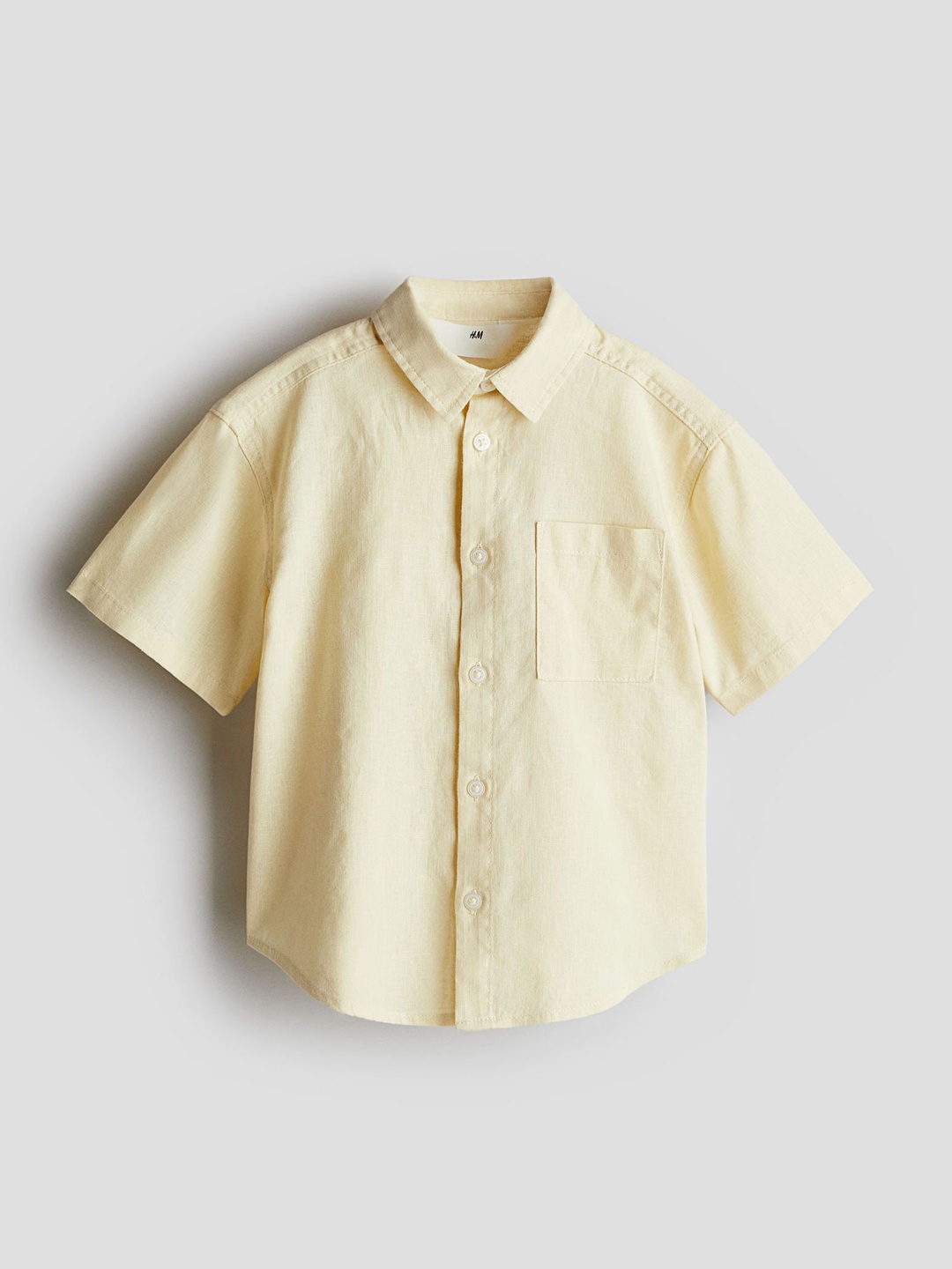 

H&M Short-Sleeved Linen-Blend Shirt, Yellow