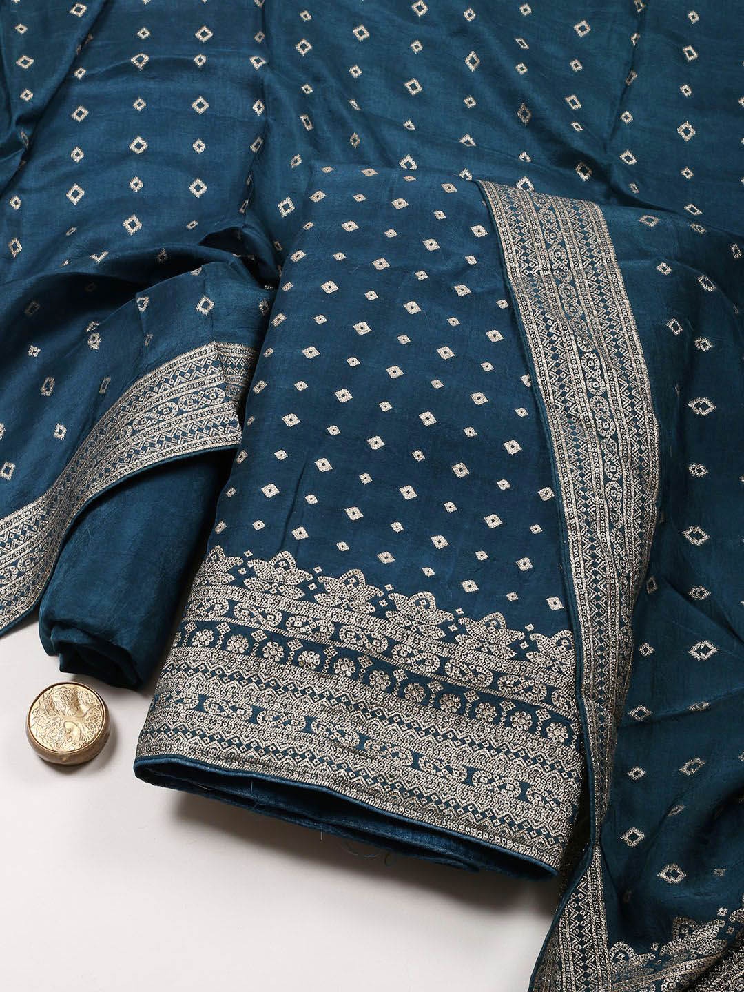 

Meena Bazaar Art Silk Unstitched Dress Material, Navy blue