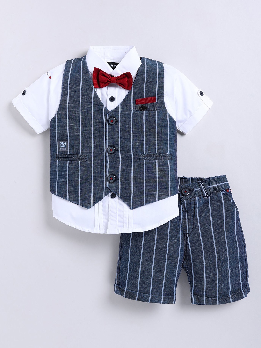 

LITTLE COLLARS Boys Striped Shirt with Shorts, White