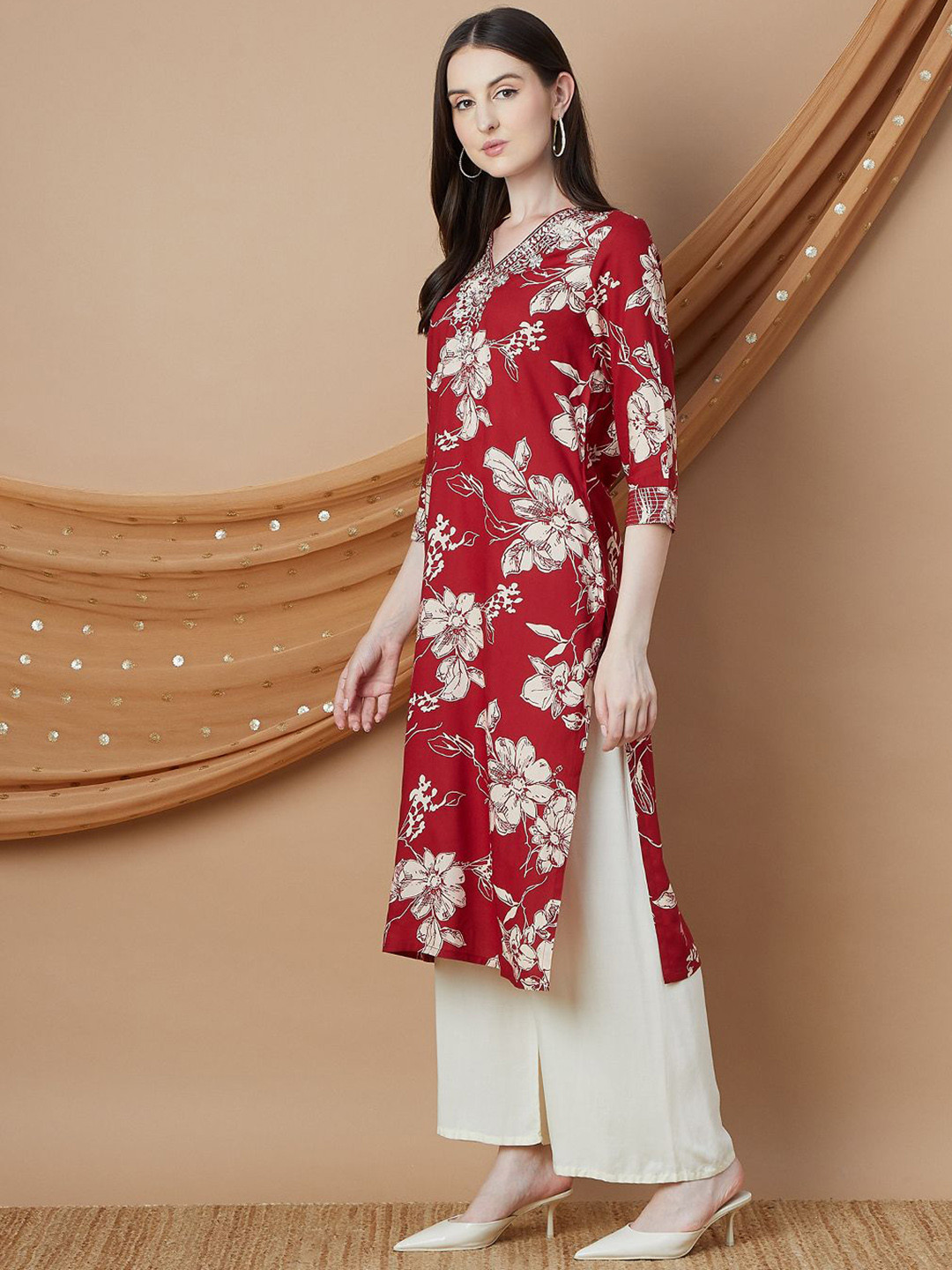 

Melange by Lifestyle Women Printed Kurta, Red
