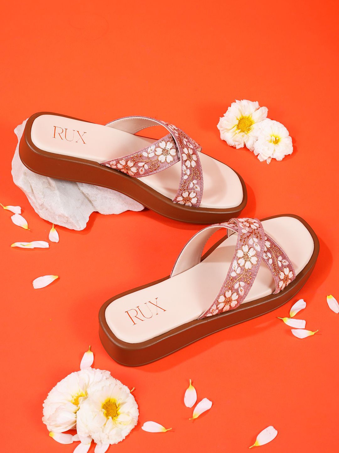 

RUXBYPAYAL Women Embellished Open Toe Flats with Embroidered, Multi