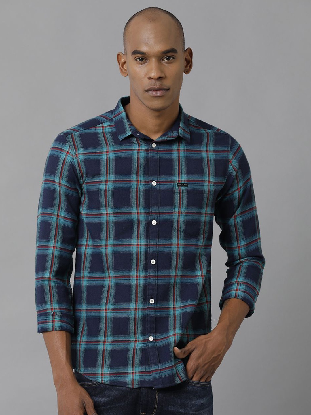 

Voi Jeans Men Slim Fit Tartan Checks Opaque Checked Casual Shirt, Green