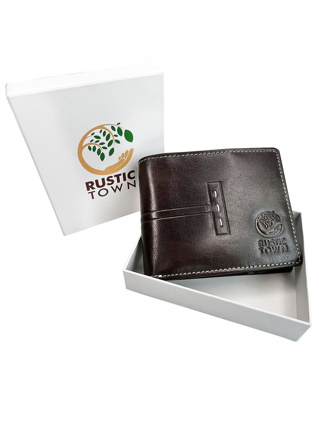 

RUSTIC TOWN Men Leather Two Fold Wallet, Brown