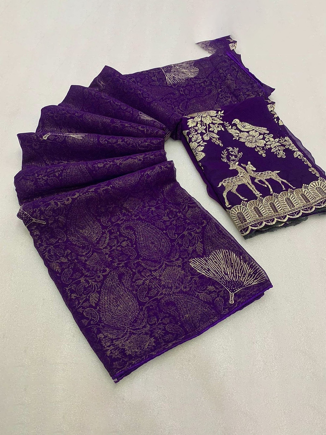 

Peachmode Ethnic Motifs Pure Georgette Saree, Purple