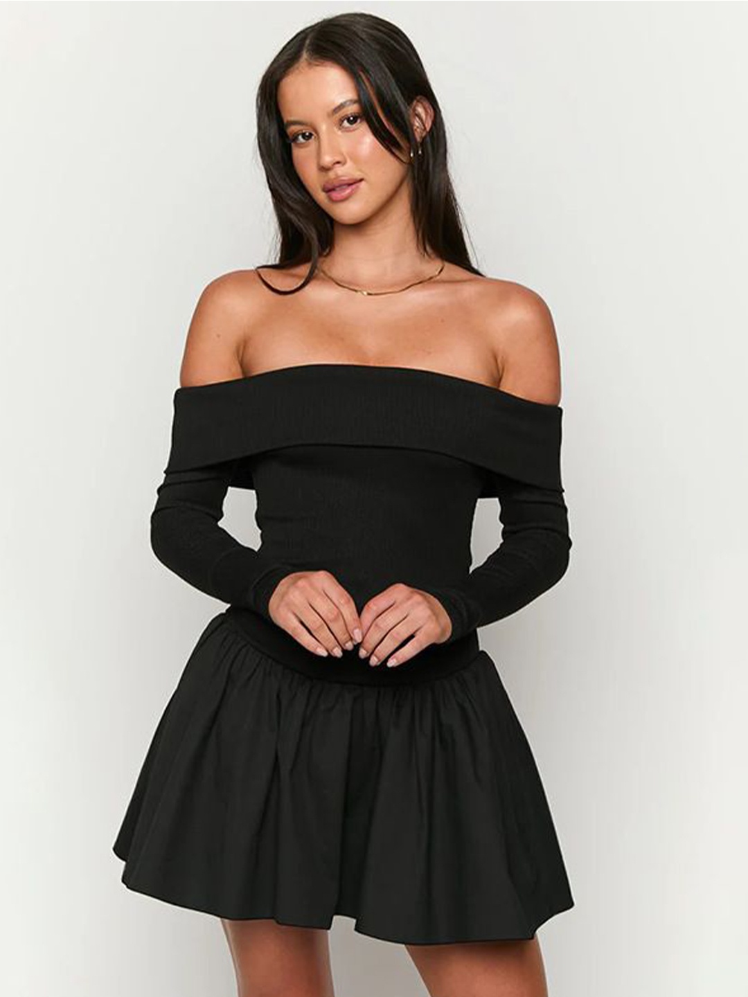 

MIAKEE Off-Shoulder Fit & Flare Dress, Black