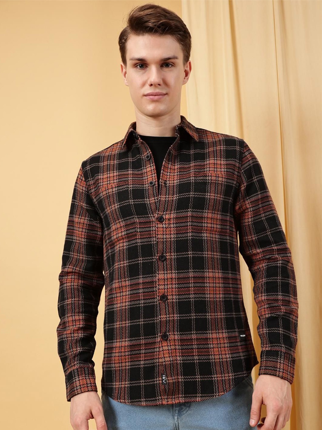 

VALEN CLUB Men Tartan Checks Opaque Checked Casual Shirt, Orange