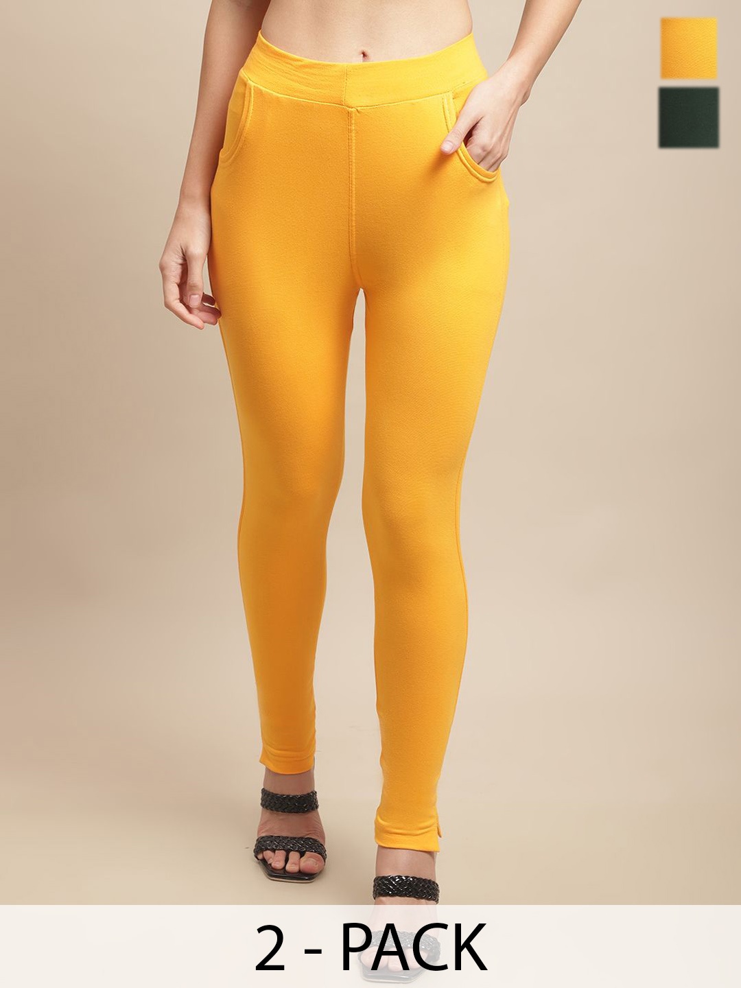 

Valles365 by S.C. Pack Of 2 Cotton Ankle Length Leggings, Yellow