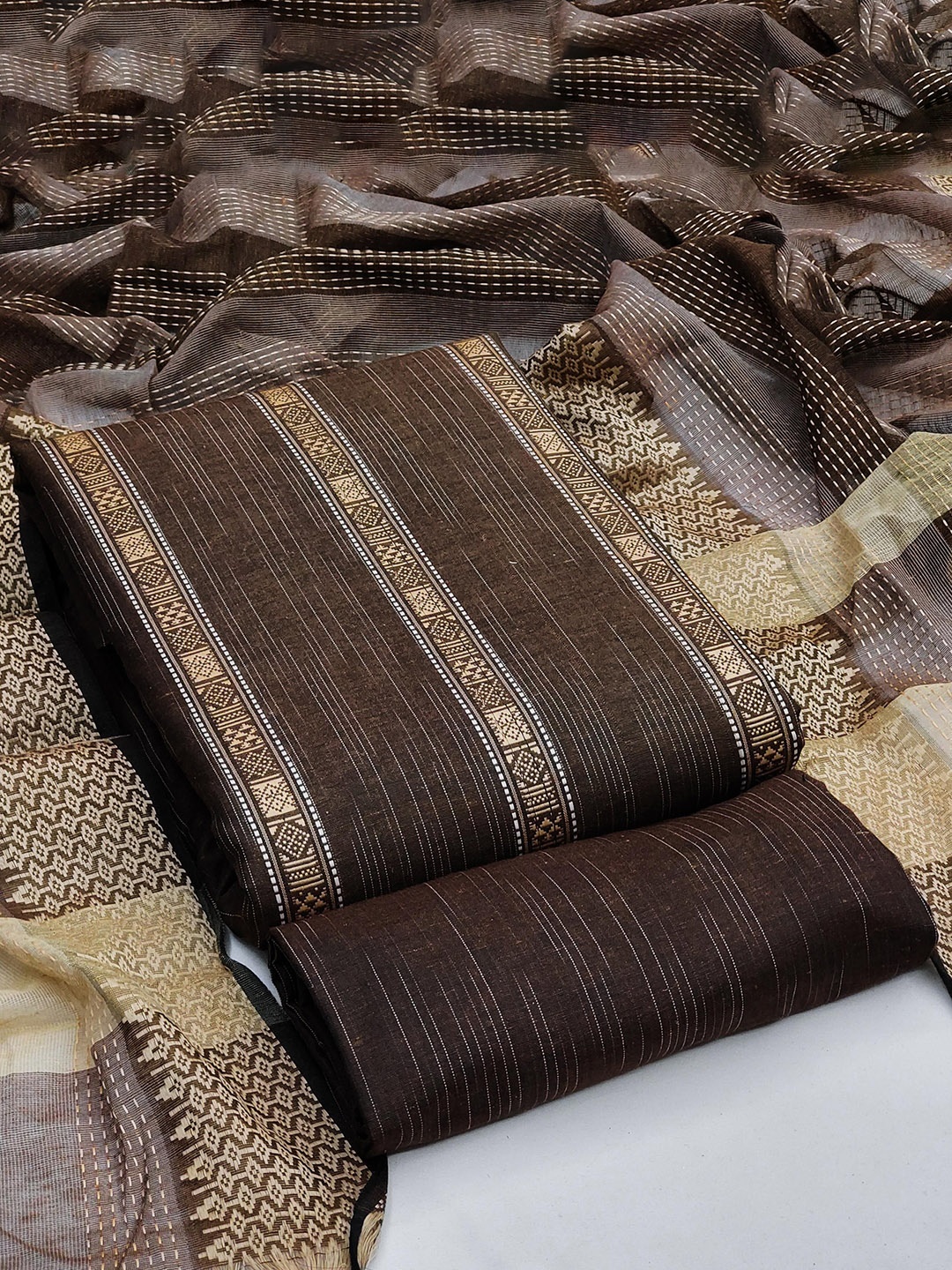 

SHADOW & SAINING Unstitched Dress Material, Brown