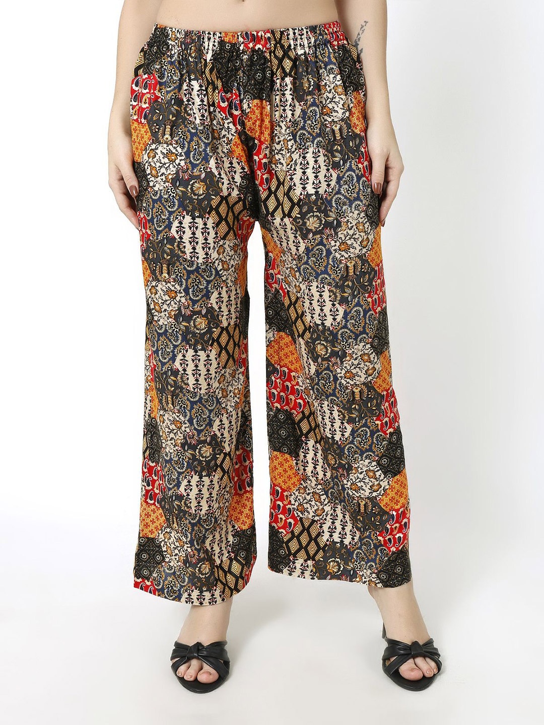 

Trendzmy Women Ethnic Motifs Printed Knitted Palazzos, Black