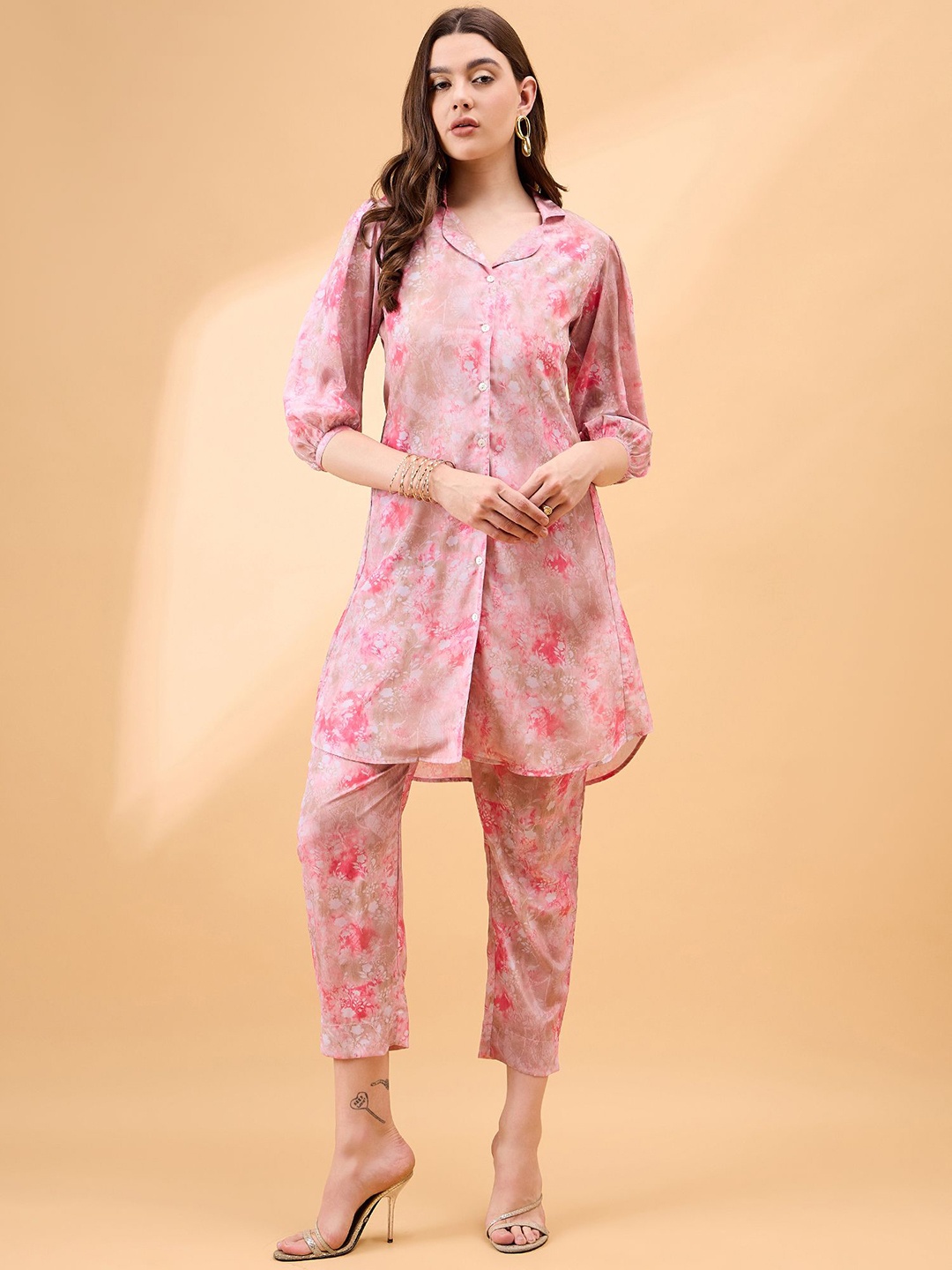 

all about you Printed Shirt Collar Shirt With Trousers Co-Ords Set, Pink