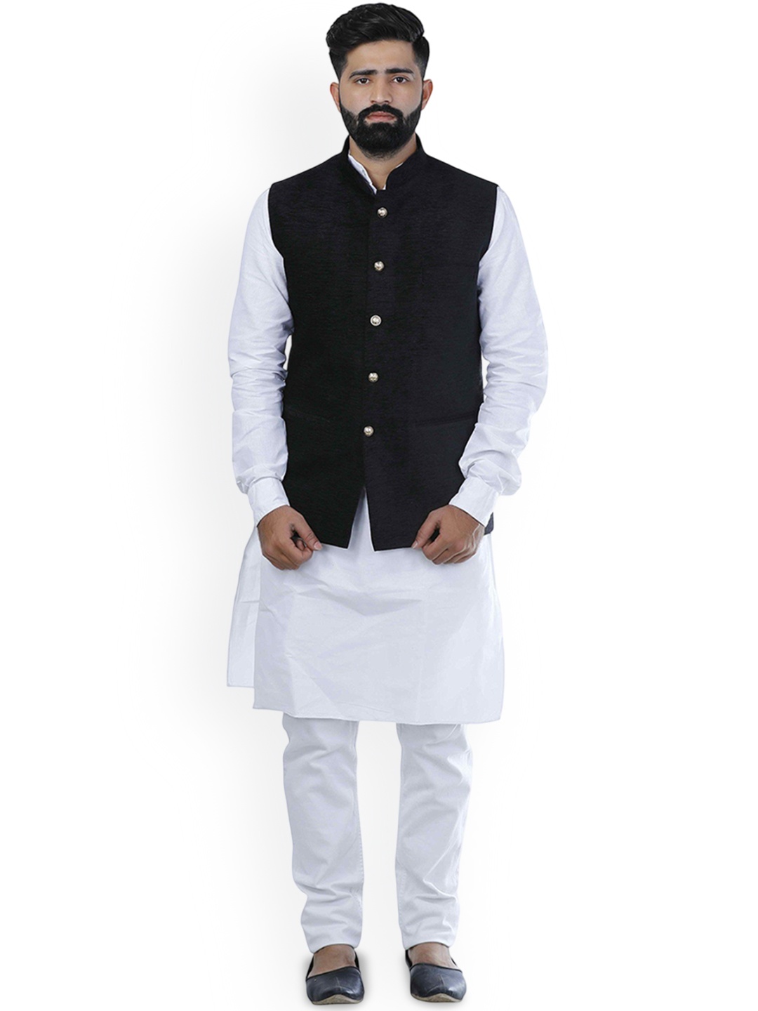 

VEERA PARIDHAAN Corduroy Chinese Collar Nehru Jacket, Black