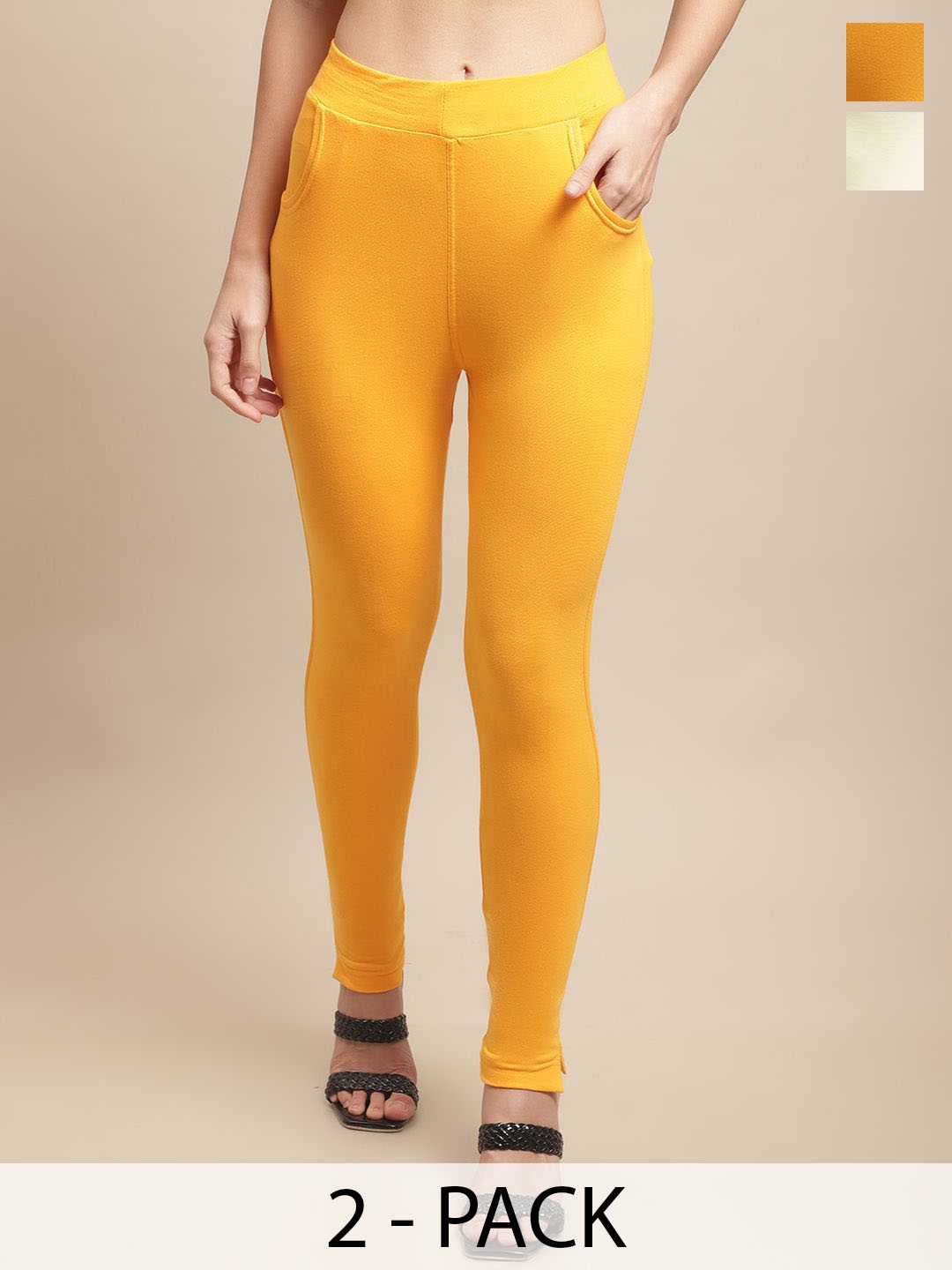 

Valles365 by S.C. Pack Of 2 Mid-Rise Ankle-Length Leggings, Yellow