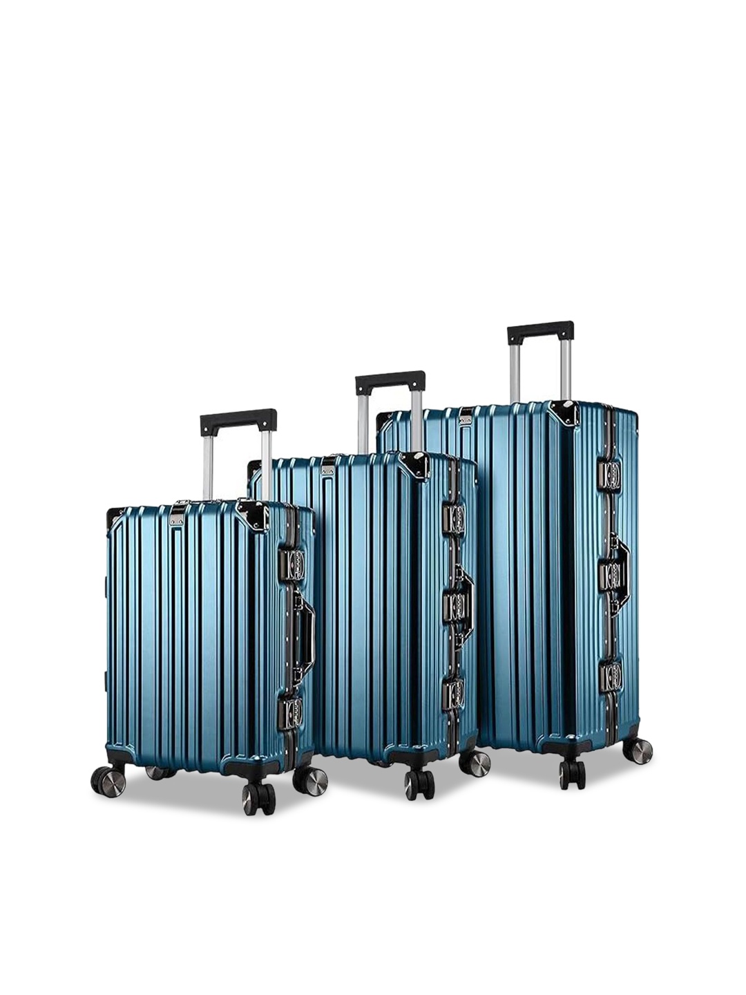 

EVERBEST Set Of 3 Textured Hard-Sided Trolley Suitcases, Blue