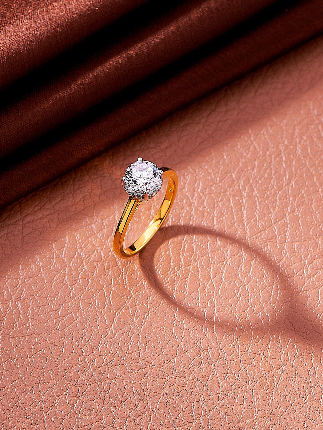 

Nipura 925 Sterling Silver Gold-Plated CZ Studded Crown Solitaire Finger Ring