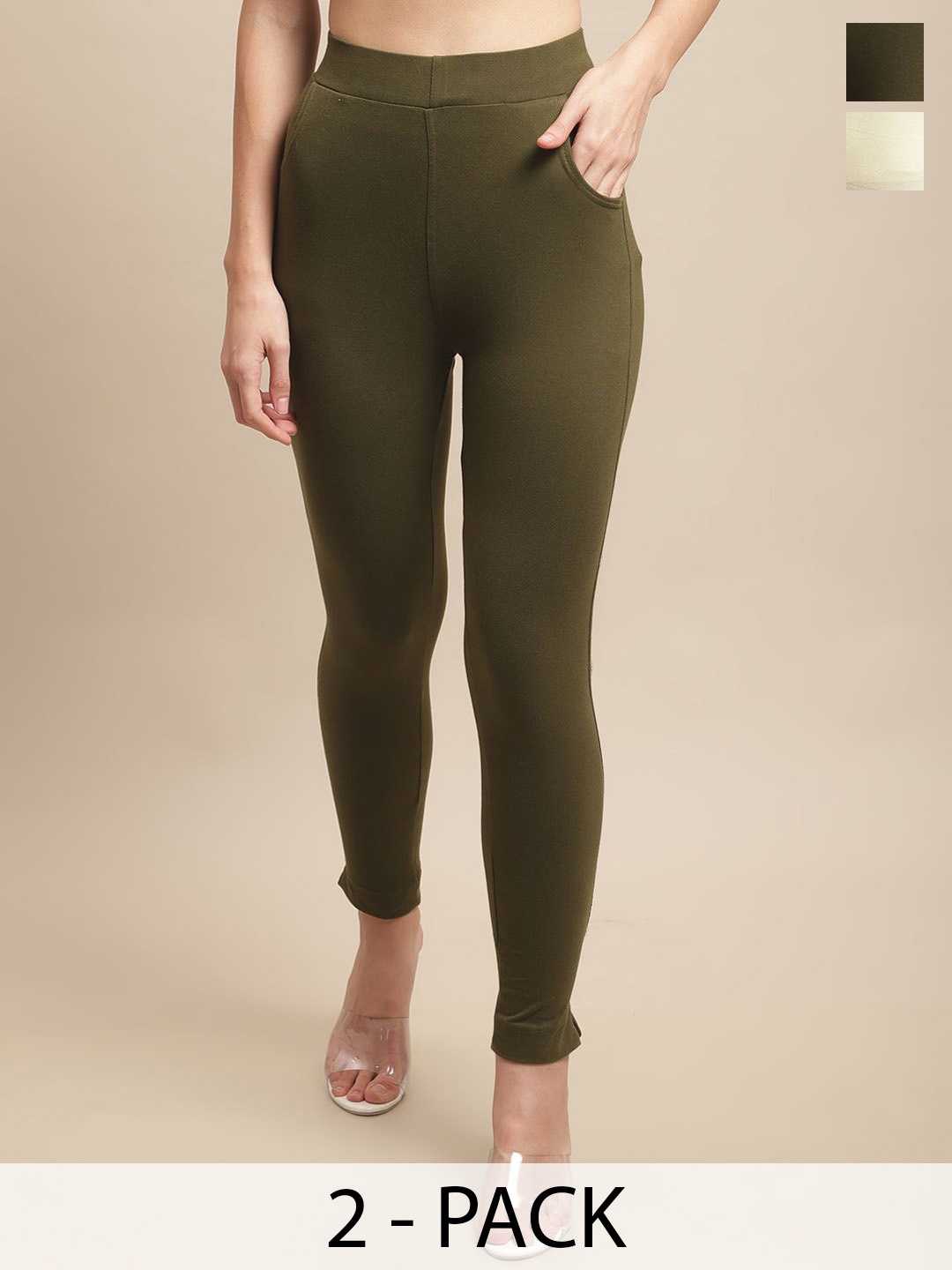 

Valles365 by S.C. Pack Of 2 Cotton Ankle-Length Leggings, Olive