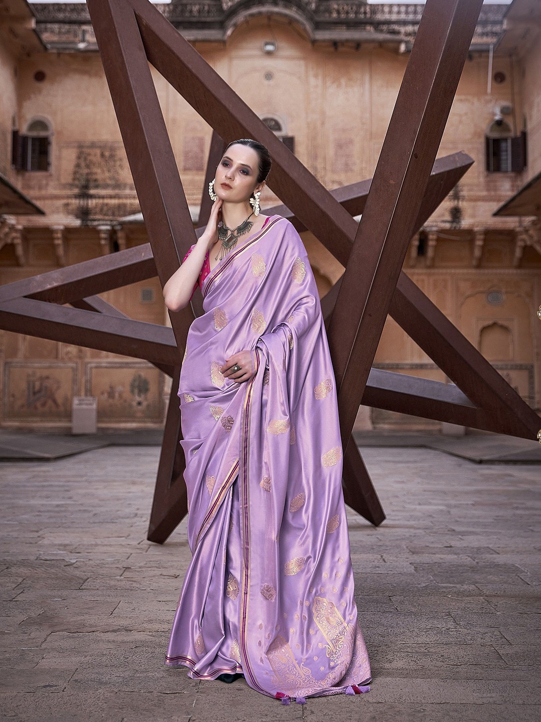 

MAHALASA Woven Design Zari Pure Silk Kanjeevaram Saree, Purple
