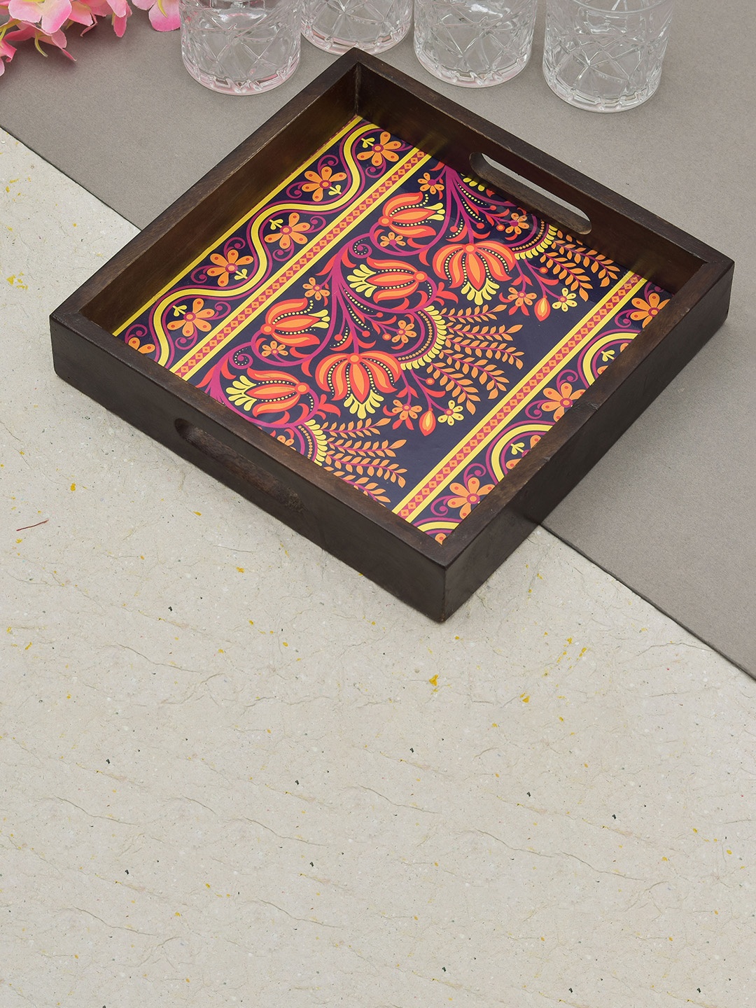 

oggn Yellow Printed Square Serving Tray