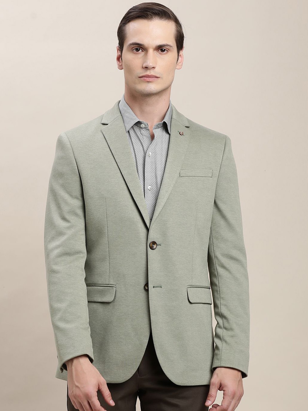 

Turtle Notched Lapel Single Breasted Blazer, Grey melange