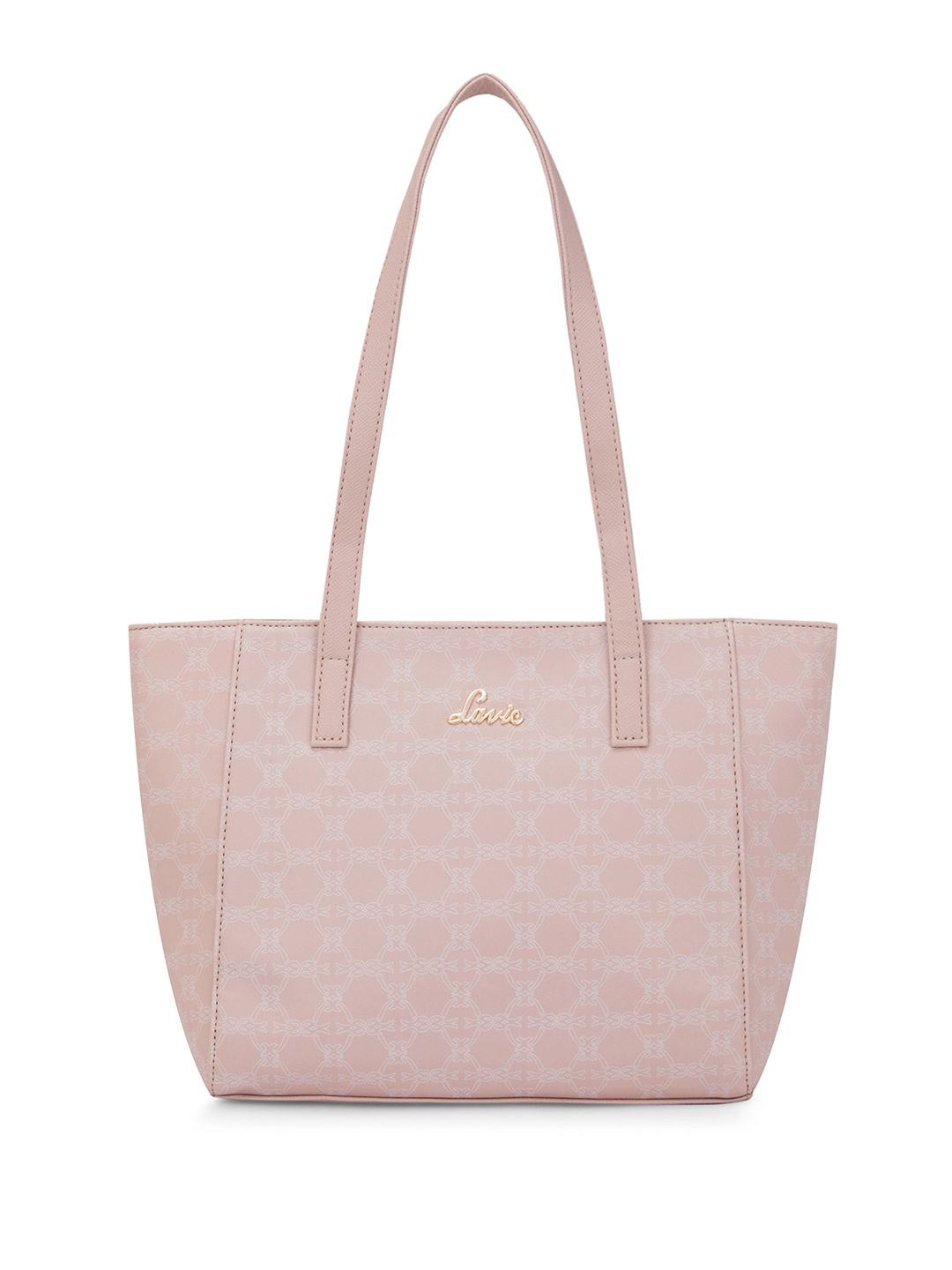 

Lavie Printed Structured Tote Bag with Cut Work, Pink