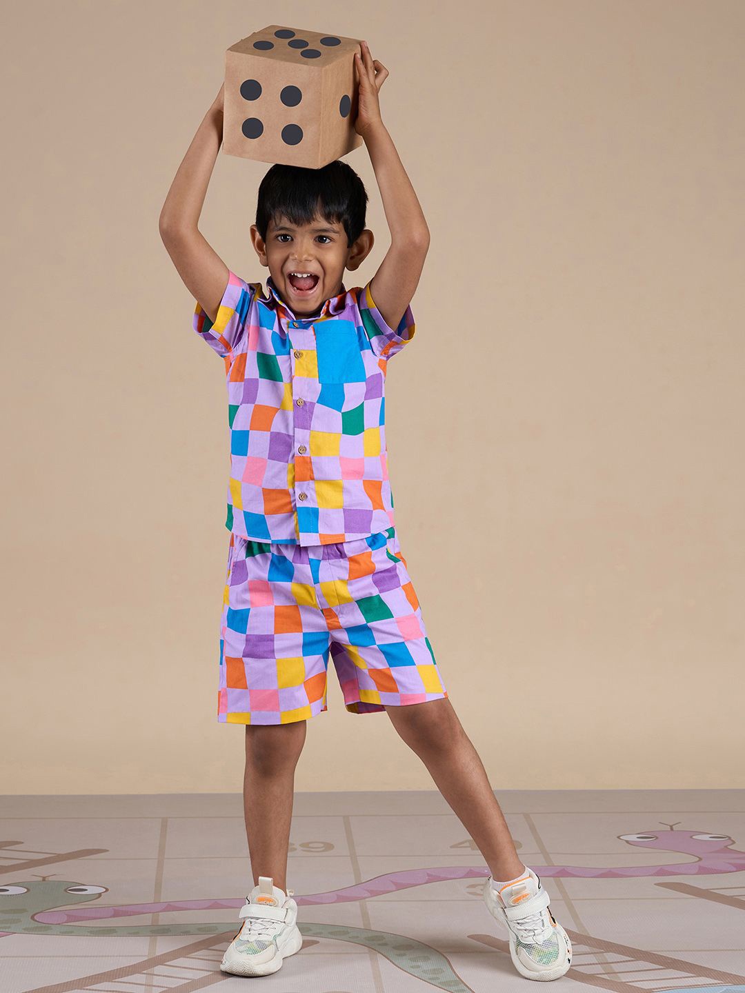 

LIL DRAMA Boys Printed Shirt with Shorts, Purple