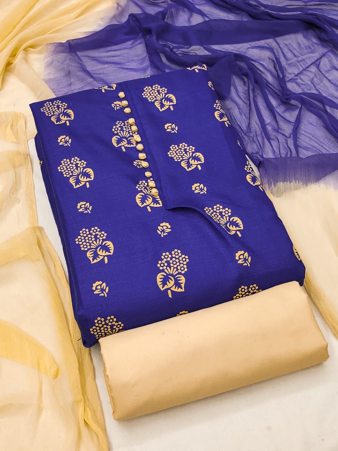 

SHADOW & SAINING Printed Unstitched Dress Material, Blue