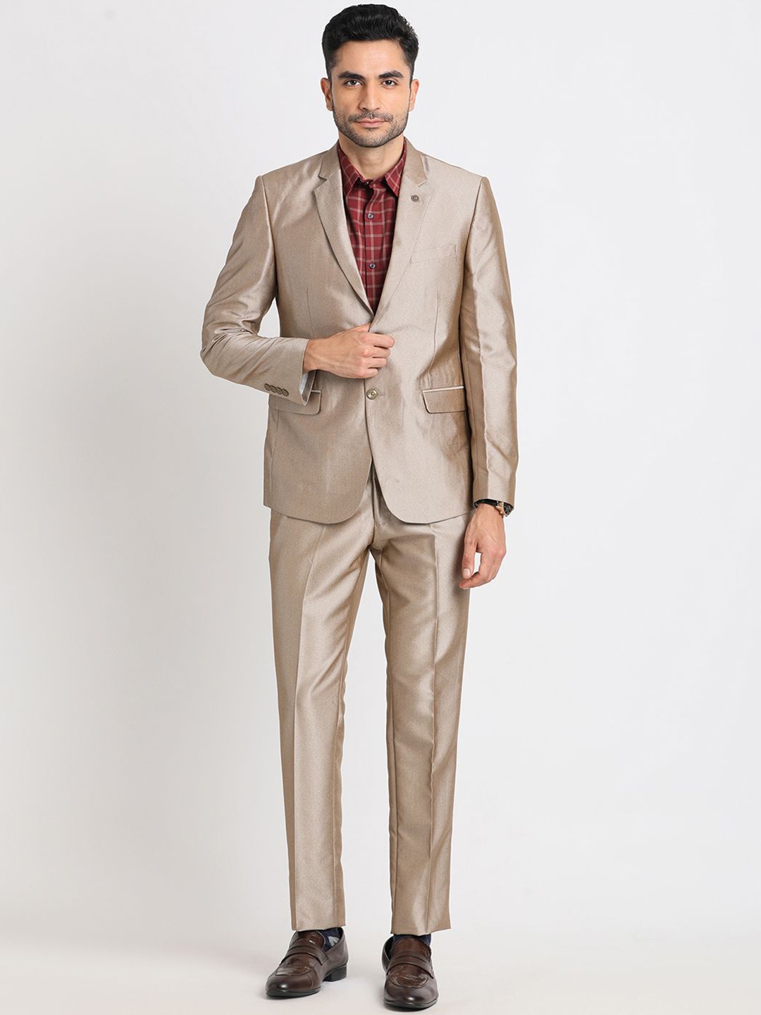 

Turtle Self-Design Slim Fit Single-Breasted 2 Piece Suits, Brown