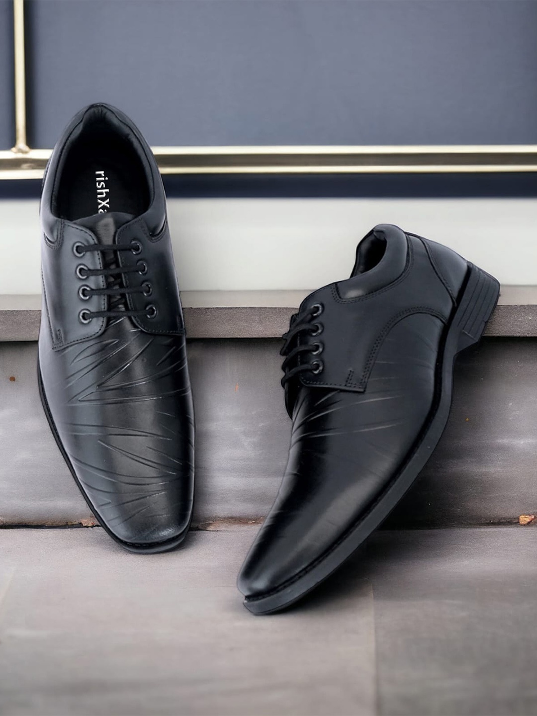 

rishXation Men Leather Formal Derbys, Black