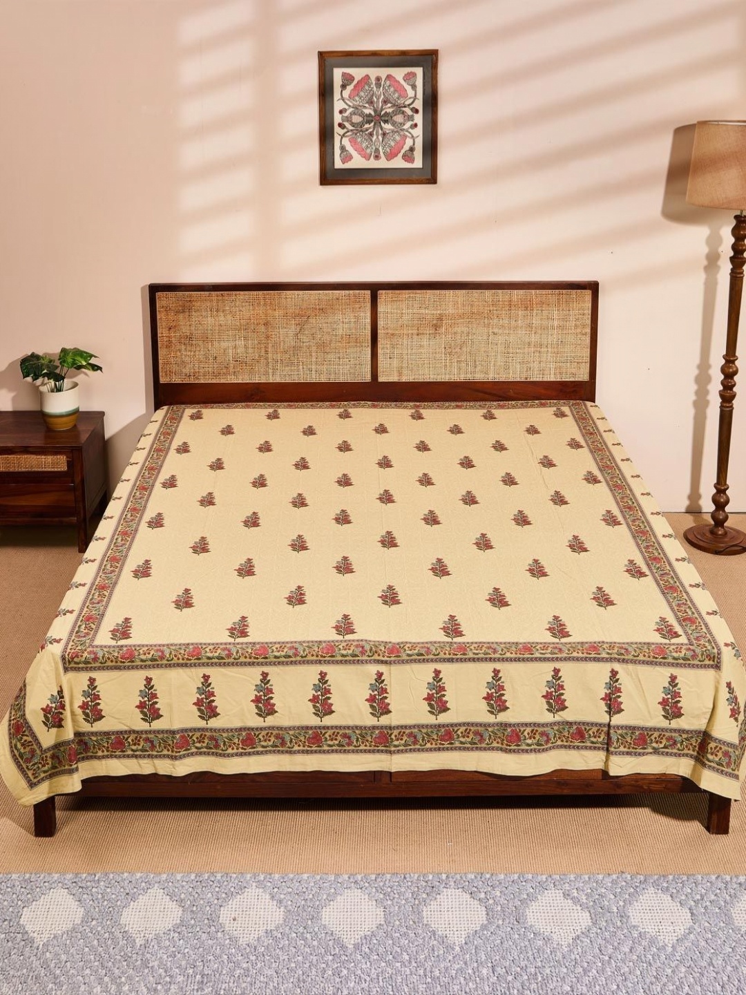 

Fabindia Beige Printed Cotton Double King Bed Cover