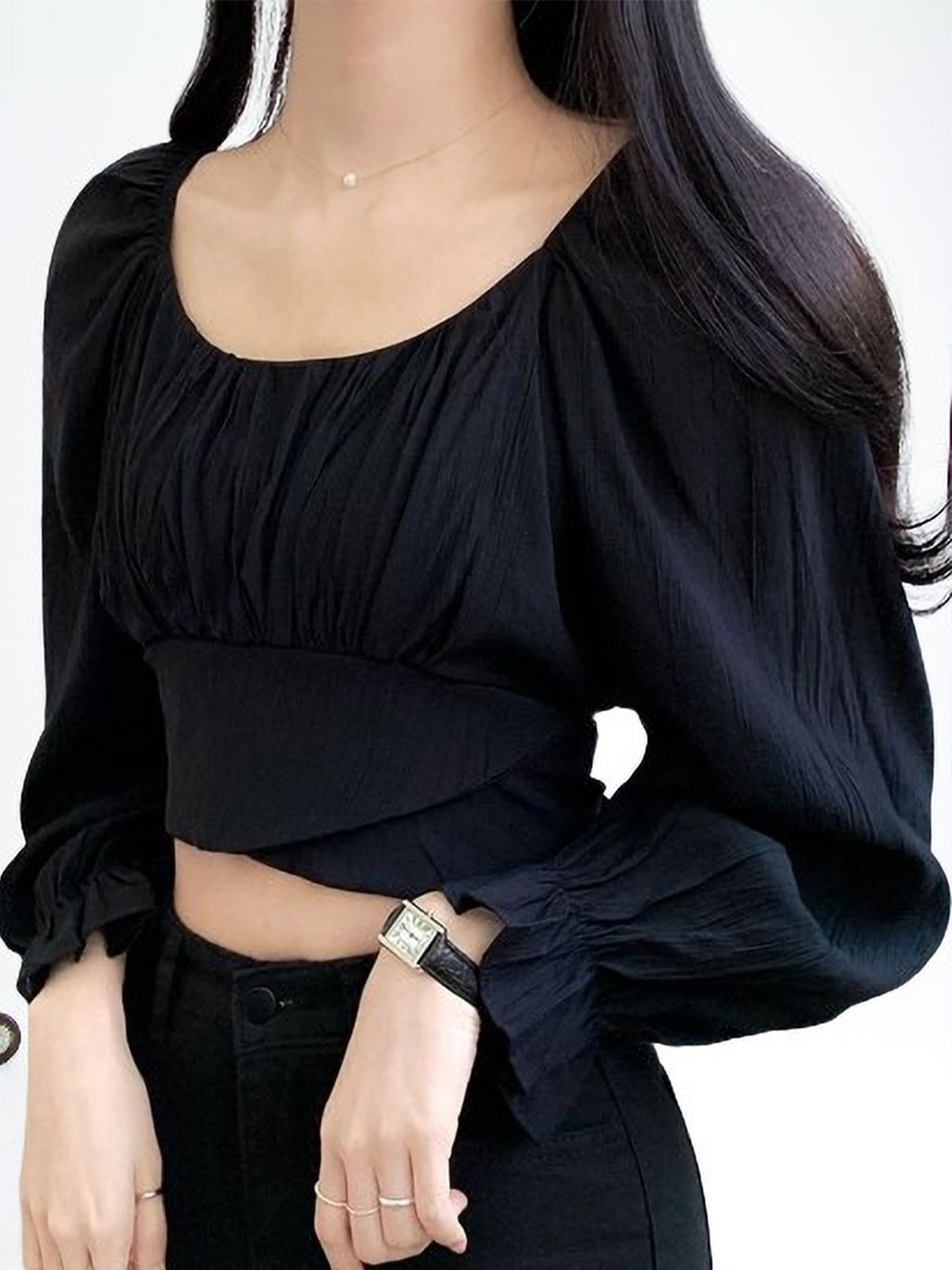 

NiloBerry Puff Sleeve Blouson Crop Top, White