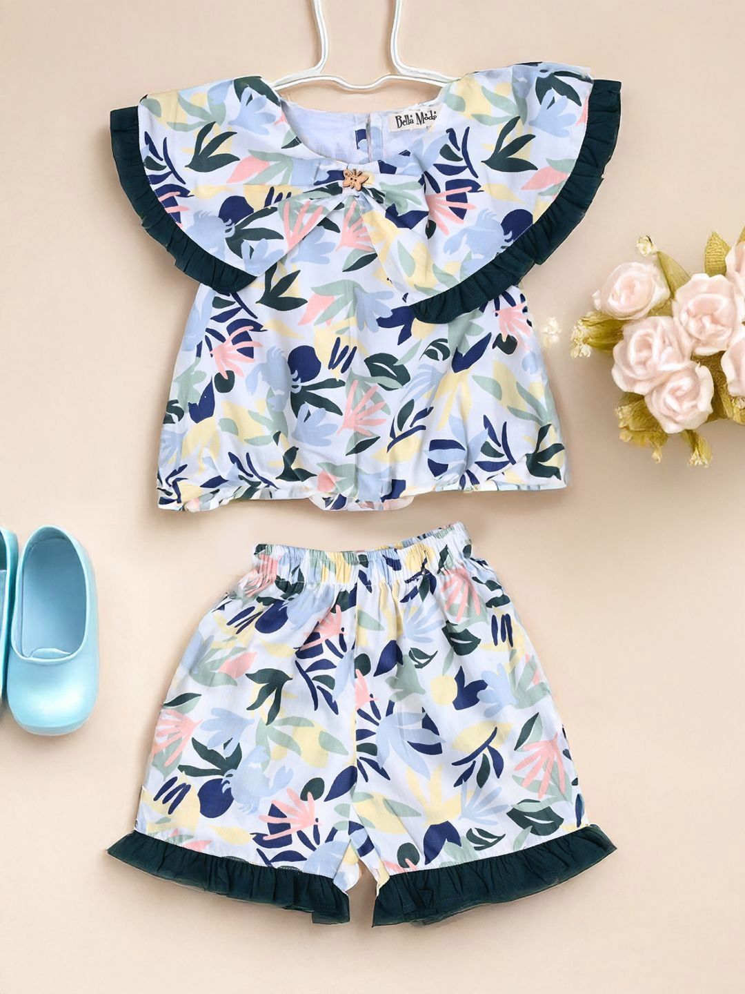

Bella Moda Printed Pure Cotton Top With Shorts, Navy blue