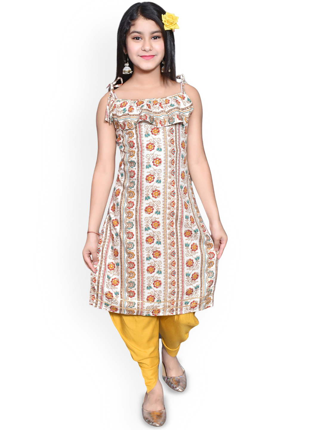 

Kidotsav Girls Floral Printed Regular Kurti with Dhoti Pants, White