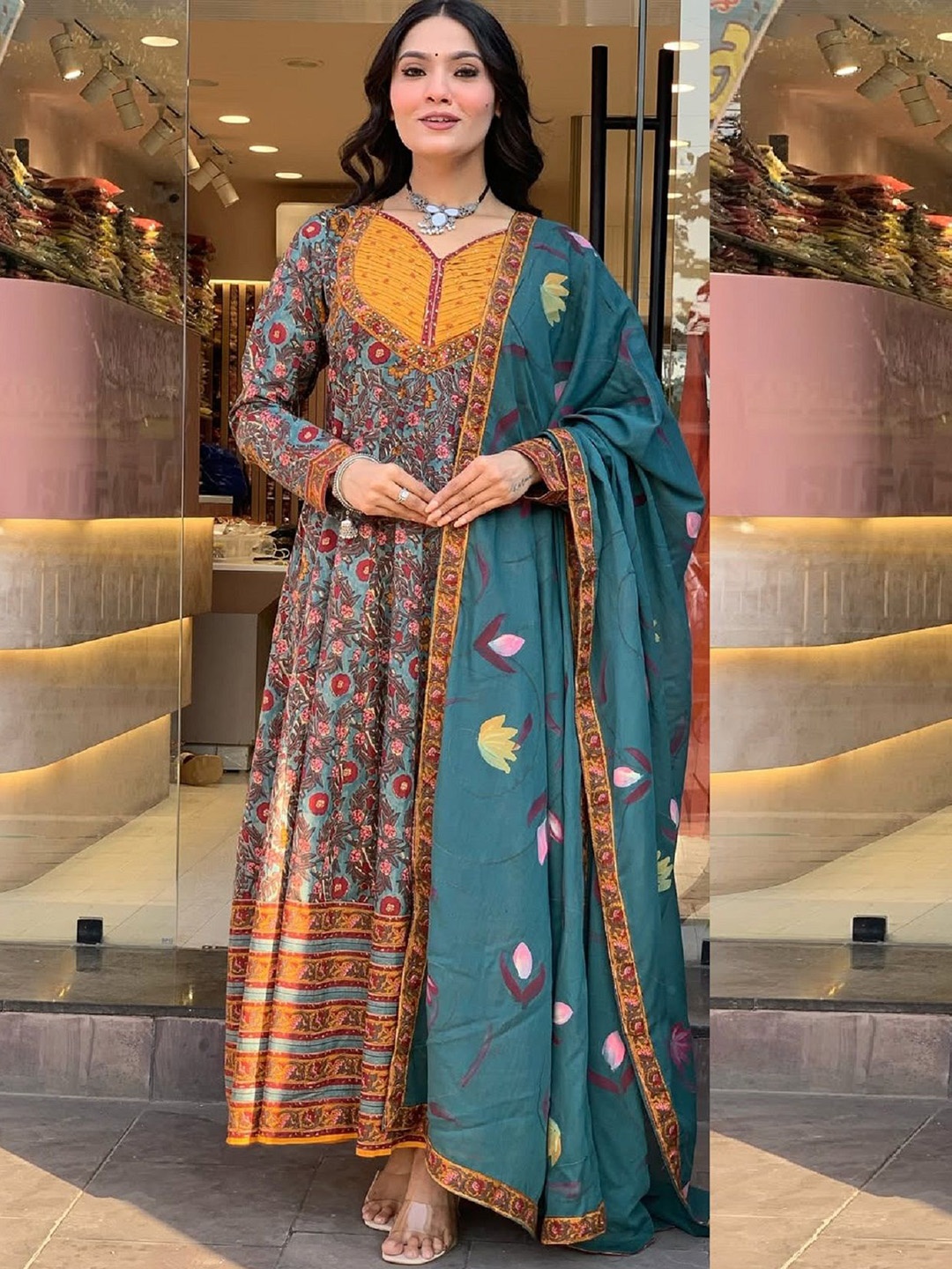 

KALINI Women Ethnic Motifs Printed Regular Kurta with Trousers & With Dupatta, Green