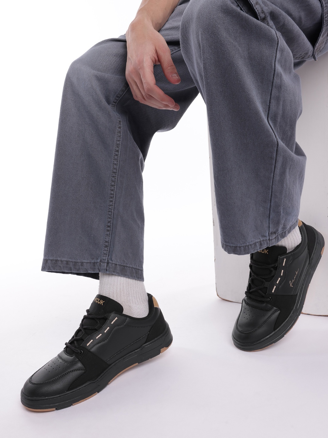 

FCUK Men Perforated Detail Sneakers, Black