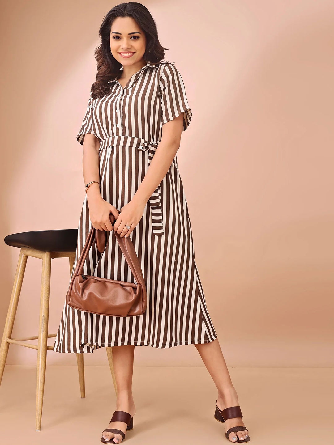 

all about you Striped Formal A-Line Midi Dress, Brown